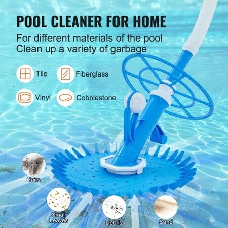 Automatic Suction Pool Cleaner, Low Noise Pool Vacuum Cleaner with Extra Diaphragm, 10 x 800 mm Hoses & Steering Wheel, Side Climbing Pool Cleaners for Above-Ground & In-ground Swimming Pool