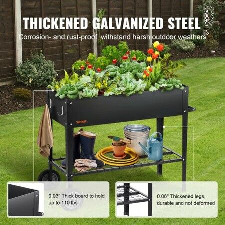 Raised Garden Bed, 42.5 x 19.5 x 31.5 inch Galvanized Metal Planter Box, Elevated Outdoor Planting Boxes with Legs, for Growing Flowers/Vegetables/Herbs in Backyard/Garden/Patio/Balcony, Black