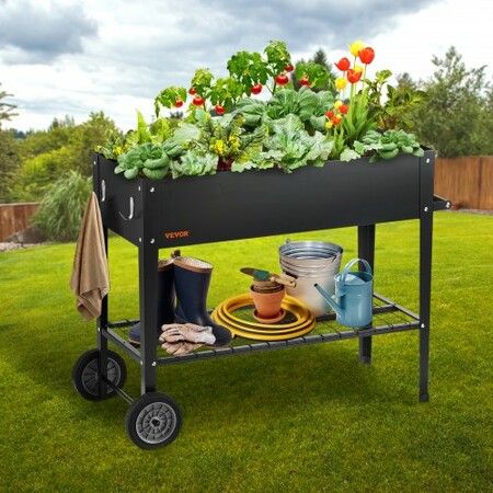 Raised Garden Bed, 42.5 x 19.5 x 31.5 inch Galvanized Metal Planter Box, Elevated Outdoor Planting Boxes with Legs, for Growing Flowers/Vegetables/Herbs in Backyard/Garden/Patio/Balcony, Black