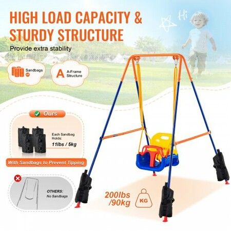 Swing Sets for Backyard 3 in 1 Toddler Swing Set with 4 Sandbags Foldable