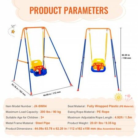 Swing Sets for Backyard 3 in 1 Toddler Swing Set with 4 Sandbags Foldable