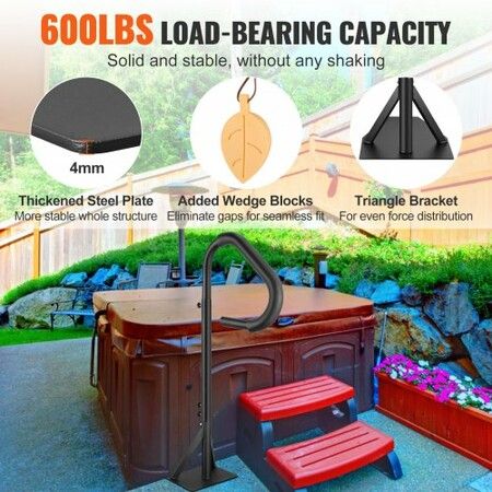 Hot Tub Handrail, 360 Rotatable Spa Side Handrail with 48"-63" Adjustable Height, Rust-proof Aluminum Spa Step Hot Tub Hand Rail with Slide-Under Mount Base for Indoor & Outdoor, 600LBS Capacity