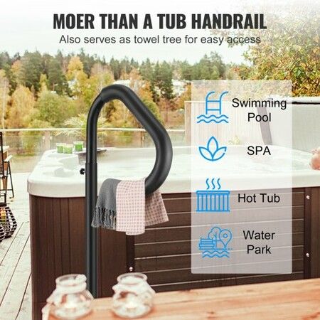 Hot Tub Handrail, 360 Rotatable Spa Side Handrail with 48"-63" Adjustable Height, Rust-proof Aluminum Spa Step Hot Tub Hand Rail with Slide-Under Mount Base for Indoor & Outdoor, 600LBS Capacity