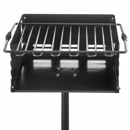 Outdoor Park Style Grill 21 x 21 Inch Park Style Charcoal Grill Carbon Steel Park Style BBQ Grill Adjustable Park Charcoal Grill with Stainless Steel Grate Outdoor Park Grill, In-ground Pillar