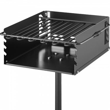 Outdoor Park Style Grill 21 x 21 Inch Park Style Charcoal Grill Carbon Steel Park Style BBQ Grill Adjustable Park Charcoal Grill with Stainless Steel Grate Outdoor Park Grill, In-ground Pillar