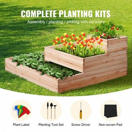 Wooden Raised Garden Bed Planter Box 44.5x44.5x20.1" Flower Vegetable Herb