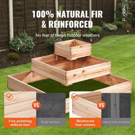 Wooden Raised Garden Bed Planter Box 44.5x44.5x20.1" Flower Vegetable Herb