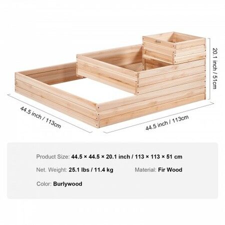 Wooden Raised Garden Bed Planter Box 44.5x44.5x20.1" Flower Vegetable Herb