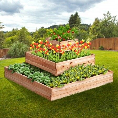 Wooden Raised Garden Bed Planter Box 44.5x44.5x20.1" Flower Vegetable Herb