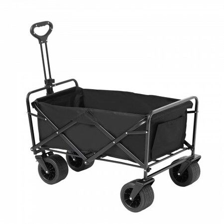 Collapsible Folding Wagon, 3 cu.ft Beach Wagon Cart with All-Terrain Wheels, Heavy Duty Folding Wagon Cart 350 lbs Weight Capacity with Drink Holders, Sports Wagon for Camping, Shopping, Garden