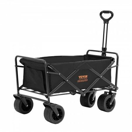 Collapsible Folding Wagon, 3 cu.ft Beach Wagon Cart with All-Terrain Wheels, Heavy Duty Folding Wagon Cart 350 lbs Weight Capacity with Drink Holders, Sports Wagon for Camping, Shopping, Garden