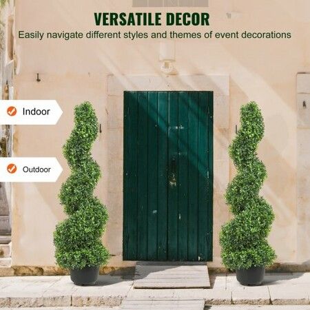 Artificial Topiaries Boxwood Trees, 7.6cm Tall (2 Pieces) Faux Topiary Plant Outdoor, All-year Green Feaux Plant w/ Replaceable Leaves for Decorative Indoor/Outdoor/Garden