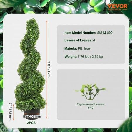 Artificial Topiaries Boxwood Trees, 7.6cm Tall (2 Pieces) Faux Topiary Plant Outdoor, All-year Green Feaux Plant w/ Replaceable Leaves for Decorative Indoor/Outdoor/Garden