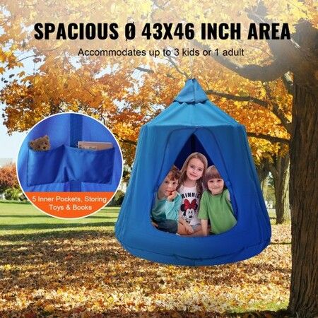 Hanging Tree Tent, 330 LBS Capacity Hanging Tent Swing for Indoor and Outdoor Hammock Sensory Swing Chair w/LED Lights String, Inflatable Base, Ceiling Swing Pod Play Tent for Kids & Adults