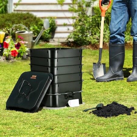 5-Tray Worm Composter, 44 QT/50 L Worm Compost Bin Outdoor and Indoor, Sustainable Design Worm Farm Kit, for Recycling Food Waste, Worm Castings, Worm Tea, Vermiculture and Vermicomposting