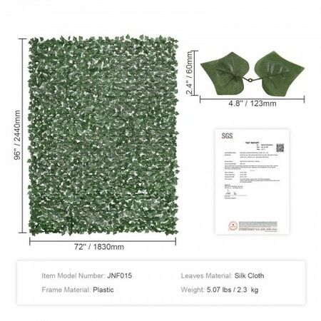 Ivy Privacy Fence, 2440 x 1830 mm Artificial Green Wall Screen, Greenery Ivy Fence with Strengthened Joint, Faux Hedges Vine Leaf Decoration for Outdoor Garden, Yard, Balcony, Patio Decor