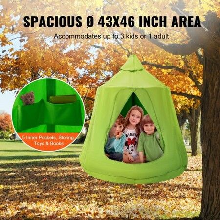 Hanging Tree Tent, 330 LBS Capacity Hanging Tent Swing for Indoor and Outdoor Hammock Sensory Swing Chair w/LED Lights String, Inflatable Base, Ceiling Swing Pod Play Tent for Kids & Adults