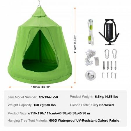 Hanging Tree Tent, 330 LBS Capacity Hanging Tent Swing for Indoor and Outdoor Hammock Sensory Swing Chair w/LED Lights String, Inflatable Base, Ceiling Swing Pod Play Tent for Kids & Adults