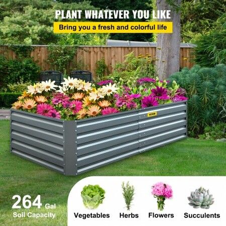 Galvanized Raised Garden Bed, 203 x 102 x 48 cm Metal Planter Box, Gray Steel Plant Raised Garden Bed Kit, Planter Boxes Outdoor for Growing Vegetables,Flowers,Fruits,Herbs,and Succulents