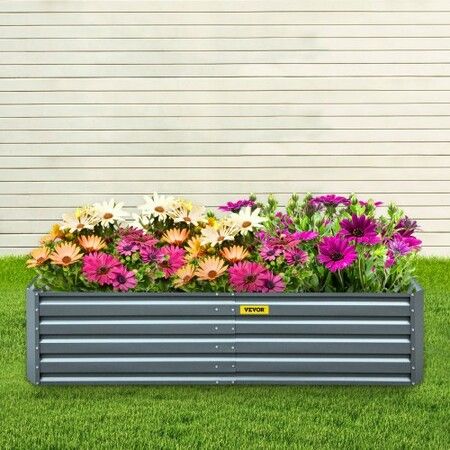 Galvanized Raised Garden Bed, 203 x 102 x 48 cm Metal Planter Box, Gray Steel Plant Raised Garden Bed Kit, Planter Boxes Outdoor for Growing Vegetables,Flowers,Fruits,Herbs,and Succulents