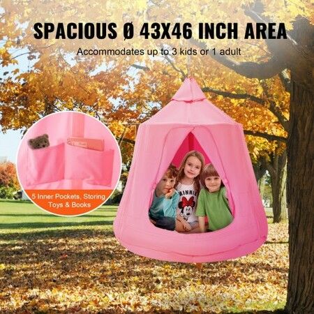 Hanging Tree Tent, 330 LBS Capacity Hanging Tent Swing for Indoor and Outdoor Hammock Sensory Swing Chair w/LED Lights String, Inflatable Base, Ceiling Swing Pod Play Tent for Kids & Adults