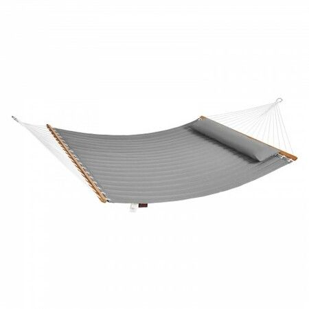 Double Quilted Fabric Hammock, 12 FT Double Hammock with Hardwood Spreader Bars, 2 Person Quilted Hammock with Detachable Pillow and Chains for Camping Outdoor Patio Yard Beach, 480 lbs Capacity