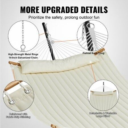 Two Person Hammock with Stand Included, Double Hammock with Curved Spreader Bar and Detachable Pillow and Portable Carrying Bag, Perfect for Outdoor Freestanding Hammock, 480lb Capacity