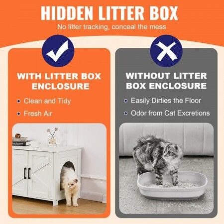 Cat Litter Box Enclosure Wooden Litter Box Furniture Hidden 2 Rooms White