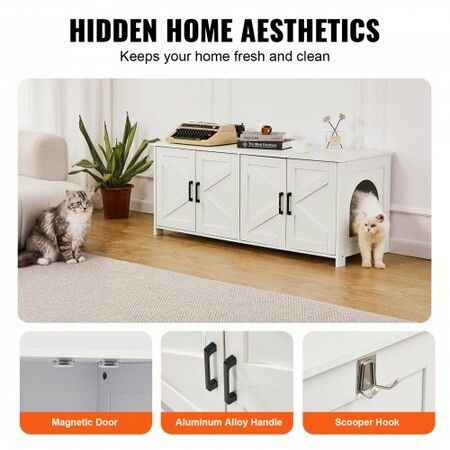 Cat Litter Box Enclosure Wooden Litter Box Furniture Hidden 2 Rooms White