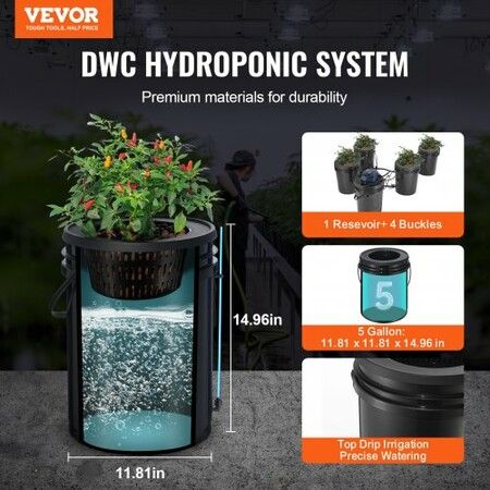 RDWC Hydroponics System Recirculating Deep Water Culture 4 Buckets 20L