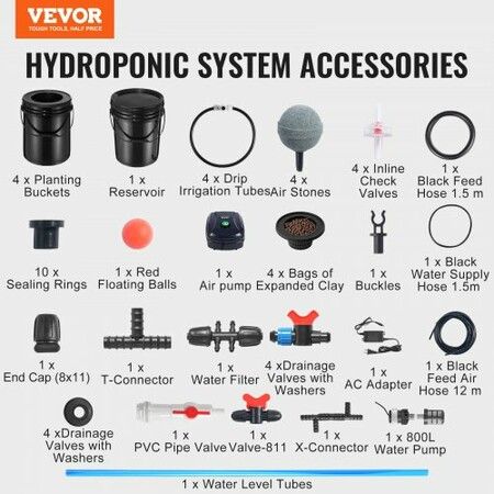 RDWC Hydroponics System Recirculating Deep Water Culture 4 Buckets 20L