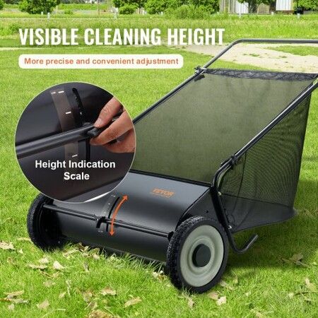 Push Lawn Sweeper, 66cm Leaf & Grass Collector, Strong Rubber Wheels & Heavy Duty Thickened Steel, Durable to Use with Large Capacity 198L Mesh Collection Hopper Bag, 4 Spinning Brushes