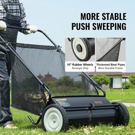 Push Lawn Sweeper, 66cm Leaf & Grass Collector, Strong Rubber Wheels & Heavy Duty Thickened Steel, Durable to Use with Large Capacity 198L Mesh Collection Hopper Bag, 4 Spinning Brushes