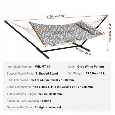 Two Person Hammock with Stand Included Heavy Duty 480lb Capacity, Double Hammock with 12 FT Steel Stand and Portable Carrying Bag and Pillow, Freestanding Hammock for Outdoor Patio Yard Beach