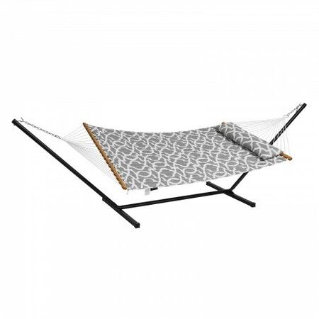 Two Person Hammock with Stand Included Heavy Duty 480lb Capacity, Double Hammock with 12 FT Steel Stand and Portable Carrying Bag and Pillow, Freestanding Hammock for Outdoor Patio Yard Beach