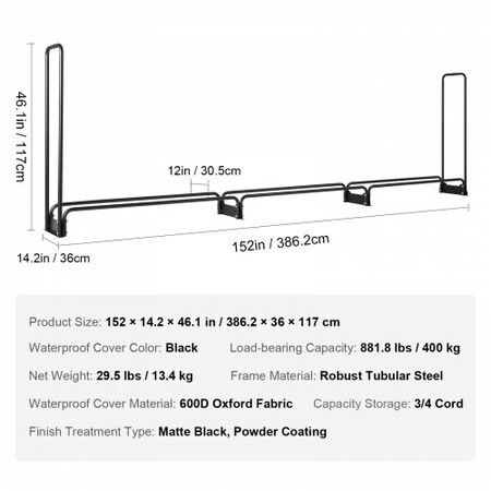 12.7 FT Outdoor Firewood Rack with Cover Firewood Holder 152