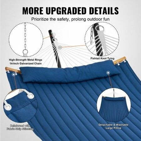 Two Person Hammock with Stand Included, Double Hammock with Curved Spreader Bar and Detachable Pillow and Portable Carrying Bag, Perfect for Outdoor Freestanding Hammock, 480lb Capacity