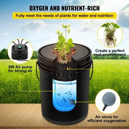 DWC Hydroponic System, 5 Gallon 5 Buckets, Deep Water Culture Growing Bucket, Hydroponics Grow Kit with Pump, Air Stone and Connected Reservoir, for Indoor/Outdoor Leafy Vegetables