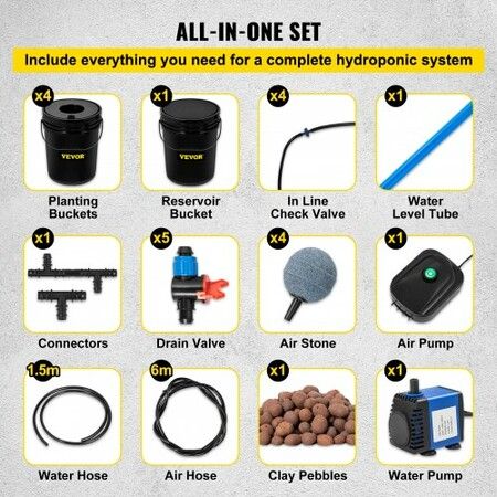 DWC Hydroponic System, 5 Gallon 5 Buckets, Deep Water Culture Growing Bucket, Hydroponics Grow Kit with Pump, Air Stone and Connected Reservoir, for Indoor/Outdoor Leafy Vegetables