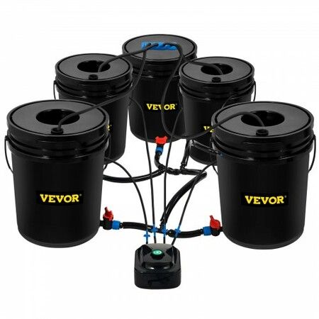 DWC Hydroponic System, 5 Gallon 5 Buckets, Deep Water Culture Growing Bucket, Hydroponics Grow Kit with Pump, Air Stone and Connected Reservoir, for Indoor/Outdoor Leafy Vegetables