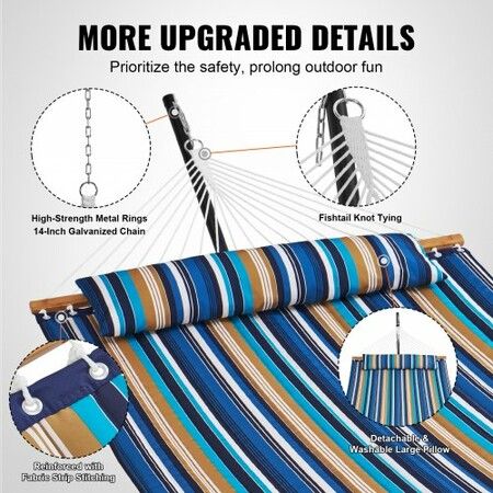 Double Quilted Fabric Hammock Two Person Hammock with Stand 480lb Capacity