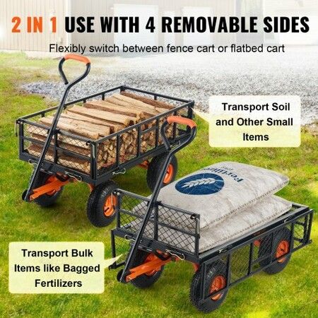 Dump Cart, Metal Garden Dump Cart with Easy to Assemble Frame, Dump Wagon with 2-in-1 Convertible Handle, Utility Wheelbarrow 181kg Capacity, 10 inch Tires