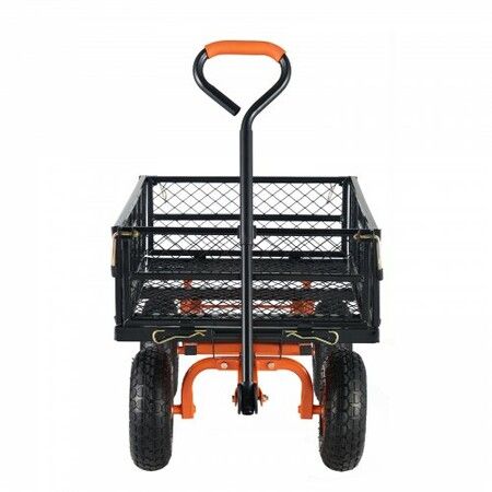 Dump Cart, Metal Garden Dump Cart with Easy to Assemble Frame, Dump Wagon with 2-in-1 Convertible Handle, Utility Wheelbarrow 181kg Capacity, 10 inch Tires