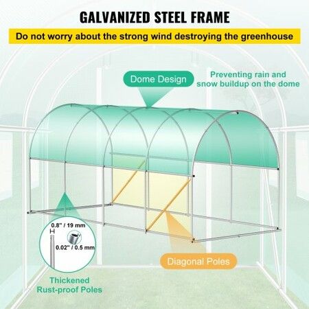 Walk-in Tunnel Greenhouse Galvanized Frame & Waterproof Cover 15x7x7 ft