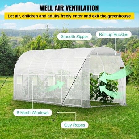 Walk-in Tunnel Greenhouse Galvanized Frame & Waterproof Cover 15x7x7 ft