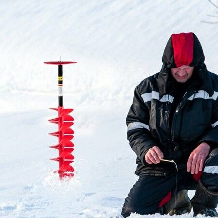 Ice Drill Auger, 8\" Diameter Nylon Ice Auger, 39\" Length Ice Auger Bit,Auger Drill with 11.8\" Extension Rod,Auger Bit with Drill Adapter,Top Plate & Blade Guard for Ice Fishing Ice Burrowing