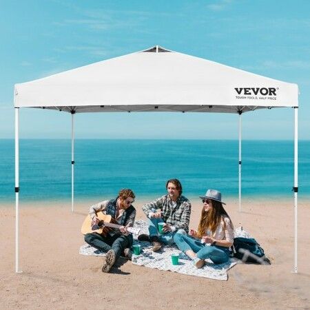 Pop Up Canopy Tent, 10 x 10 ft, 250 D PU Silver Coated Tarp, with Portable Roller Bag and 4 Sandbags, Waterproof and Sun Shelter Gazebo for Outdoor Party, Camping, Commercial Events, White