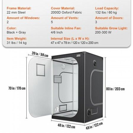 Grow Tent 48 x 48 x 80 in Indoor Growing Tent Hydroponic Window Door Tray