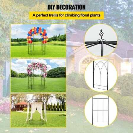 Birdcage Shape Garden Arbor, 2.44m High, 1.59m Wide, Heavy Duty Wrought Iron Arbor, Wedding Arch Trellis for Climbing Vines in Outdoor Garden, Backyard, Lawn, Patio, Black