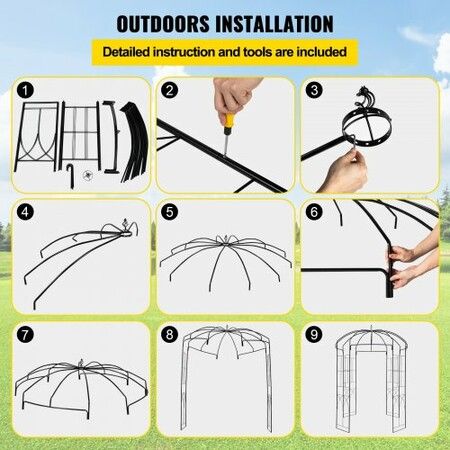 Birdcage Shape Garden Arbor, 2.44m High, 1.59m Wide, Heavy Duty Wrought Iron Arbor, Wedding Arch Trellis for Climbing Vines in Outdoor Garden, Backyard, Lawn, Patio, Black